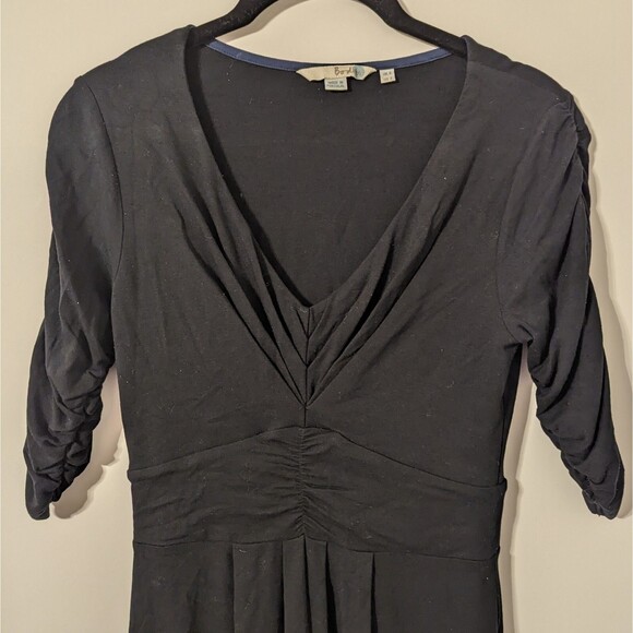 Boden US 2 Solid Black Stretch Dress 3/4 Sleeve V Neck - Picture 3 of 12